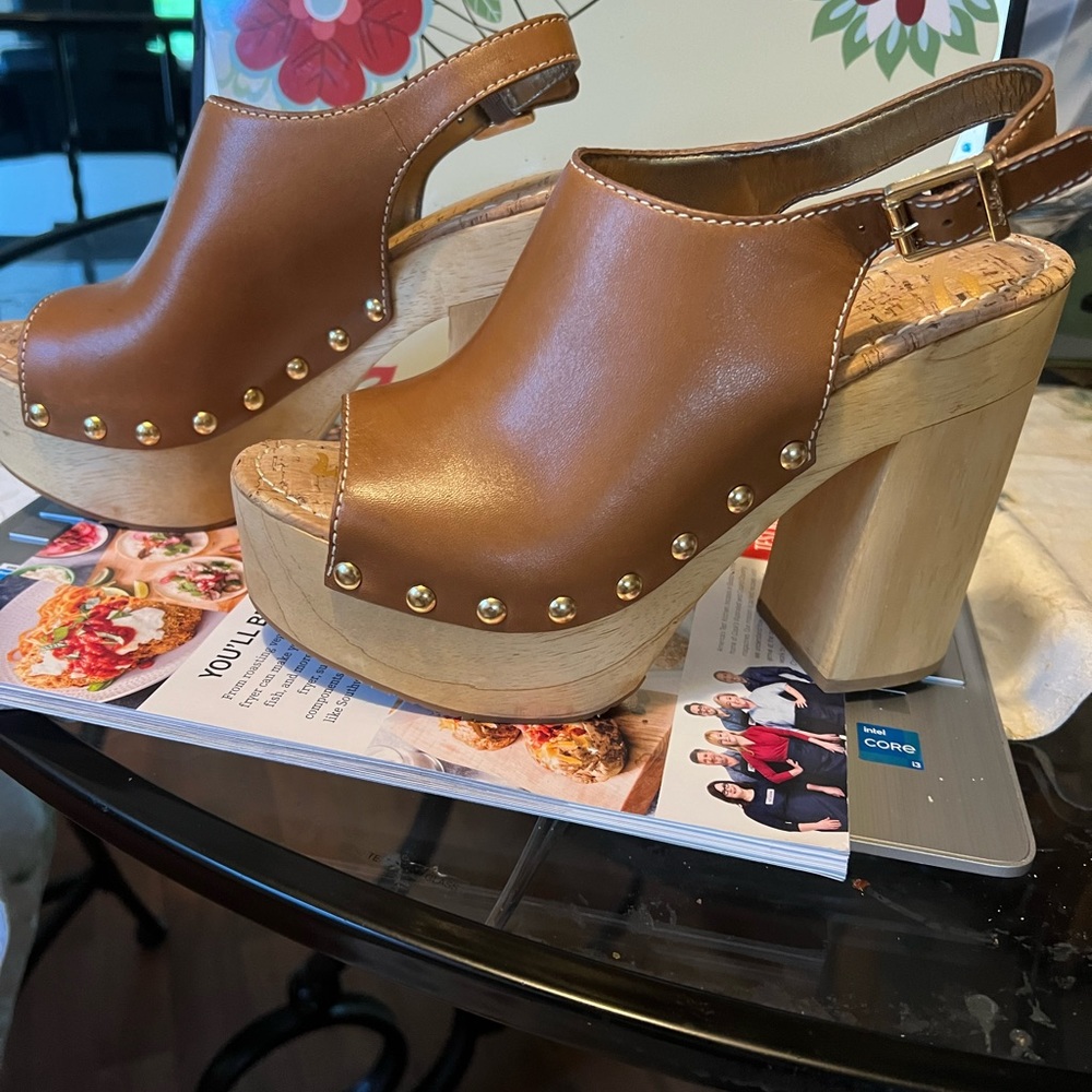 Sam Edelman Marley Studded Platform Clog  Sz 8  Cognac Brown  Like New!